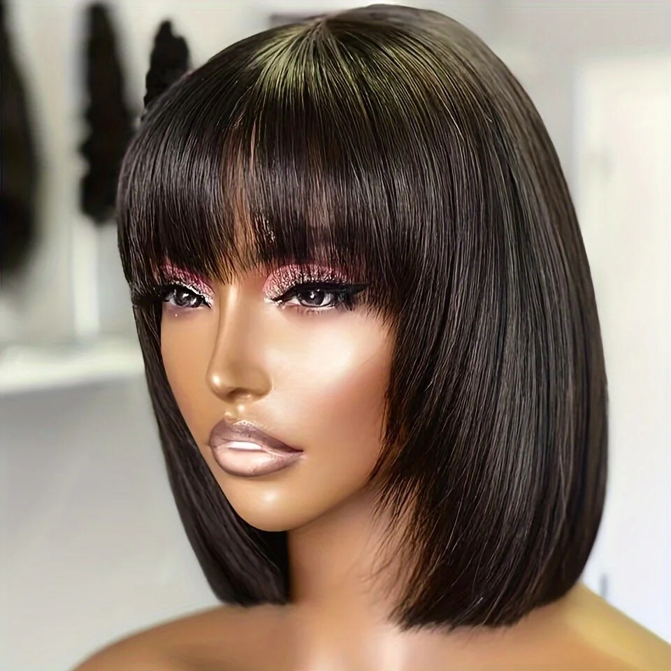 Straight Short Bob Wig with Bangs - Vietnamese Human Hair Glueless Double Drawn Wig