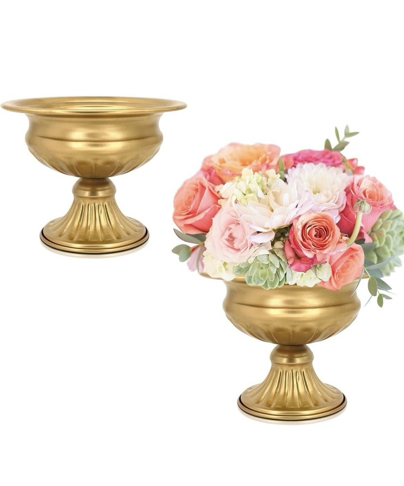 Gold Compote Vases for Centerpieces: Wedding Flower Vase for Tables 6.5 Inch ...