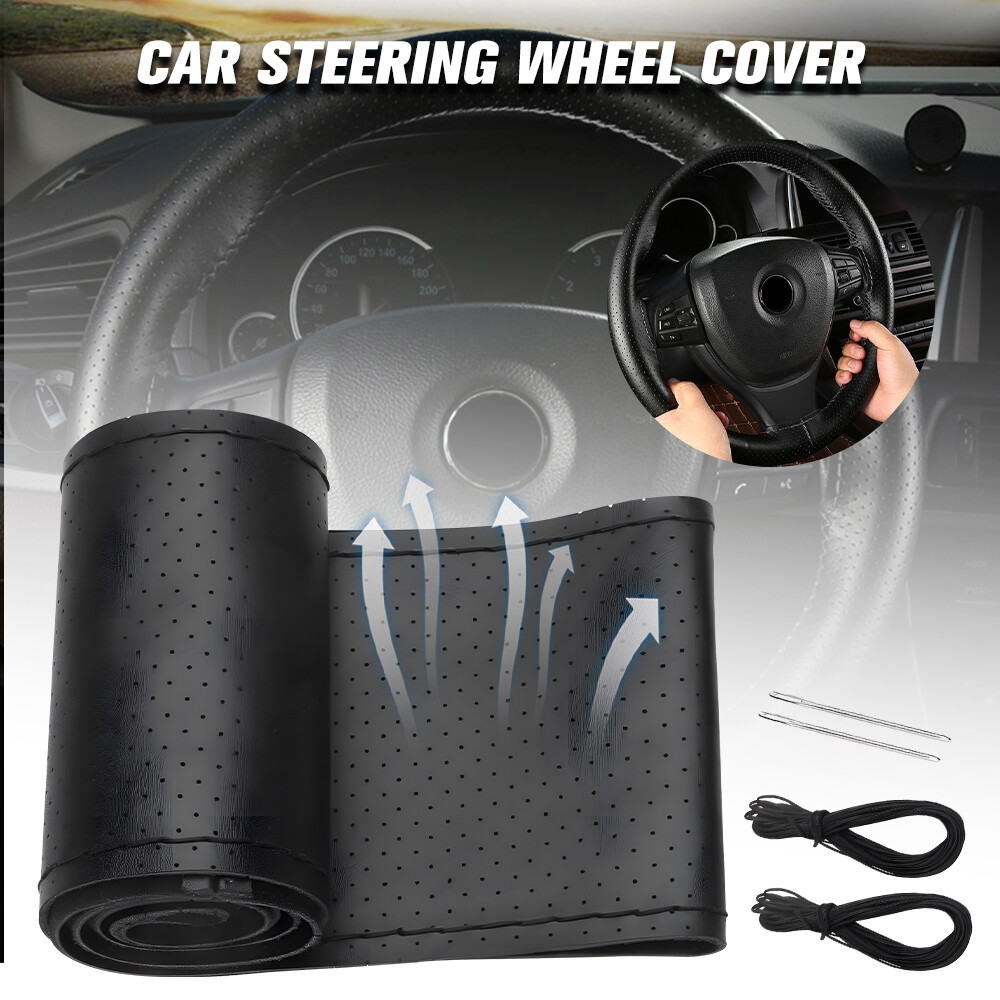 Genuine Leather DIY Car Steering Wheel Cover Anti-slip For 15