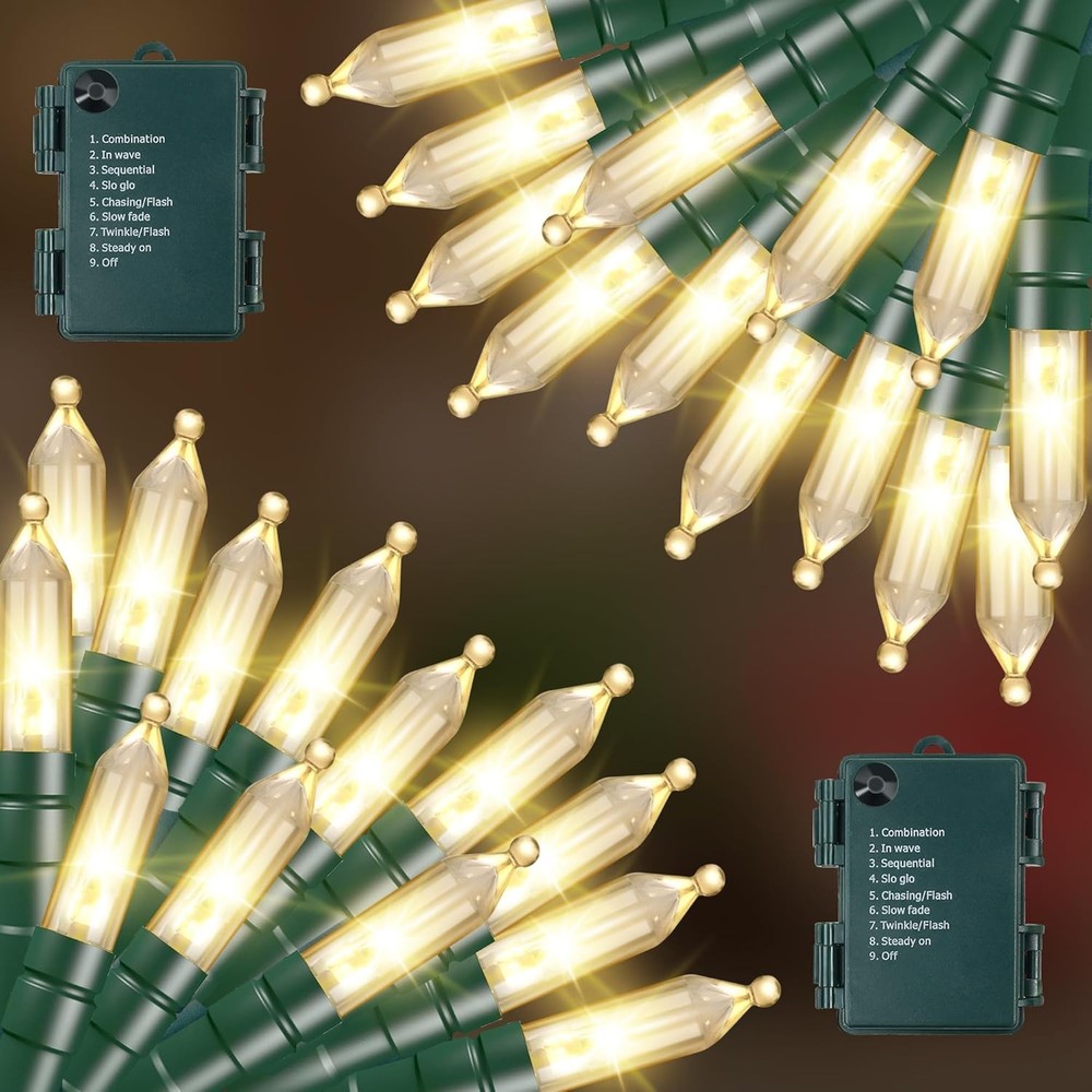 2 Pack 100-Count Yellow Christmas String Lights with Timer