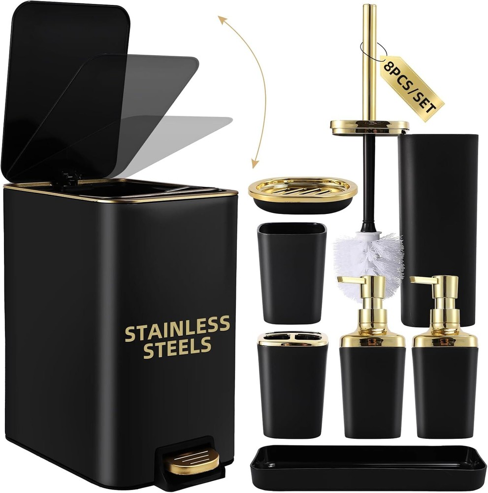 Black and Gold 8-Piece Bathroom Accessories Set