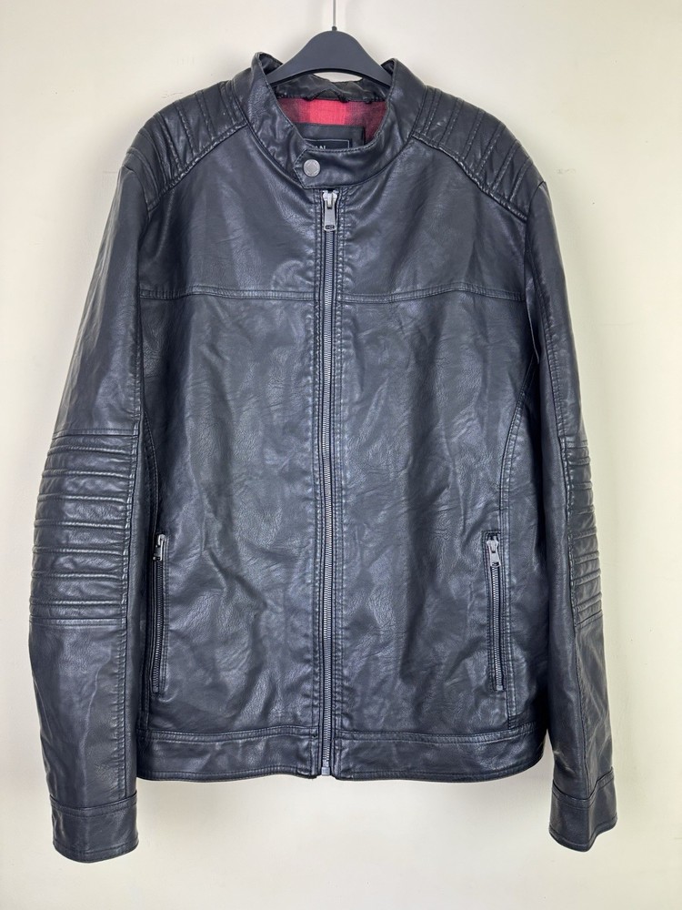 REAL LEATHER BIKER JACKET Size XL Men`s Cafe Racer Black - Great Condition