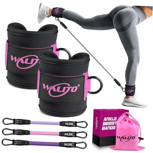 Ankle Resistance Bands with Cuffs, Ankle Bands for Working Out, Black pink