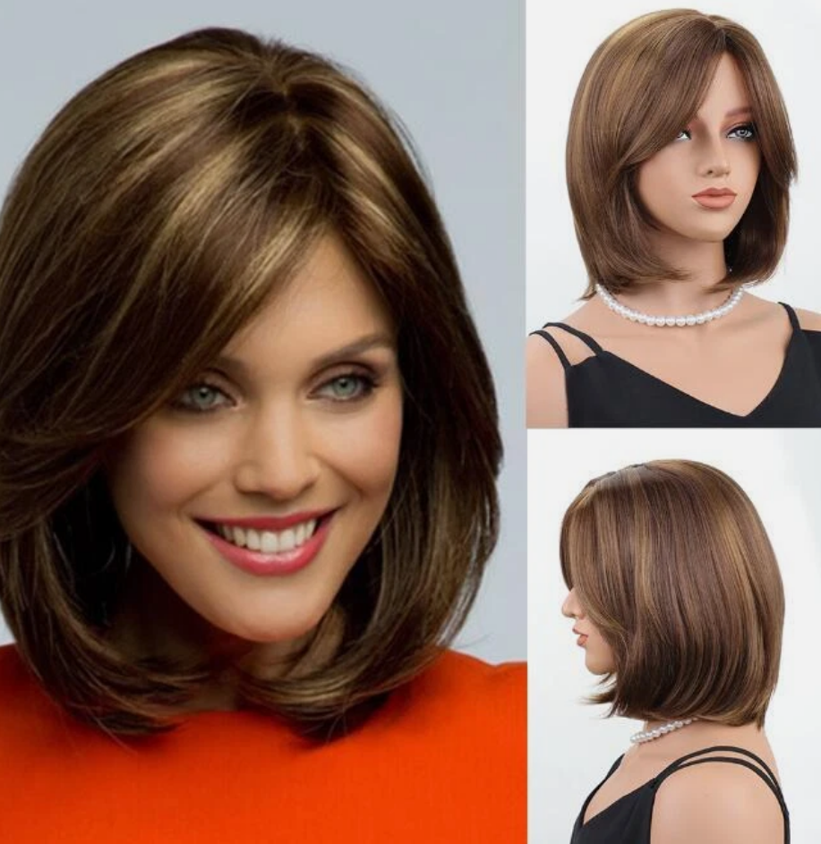Brown Mix Synthetic Bob Wig for Women - Soft & Natural Daily Wear