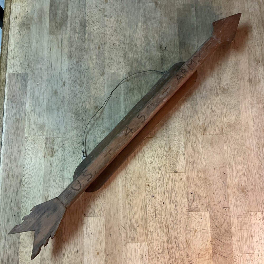Vintage hand carved wood US army 45th infantry directional sign WWII Era Item