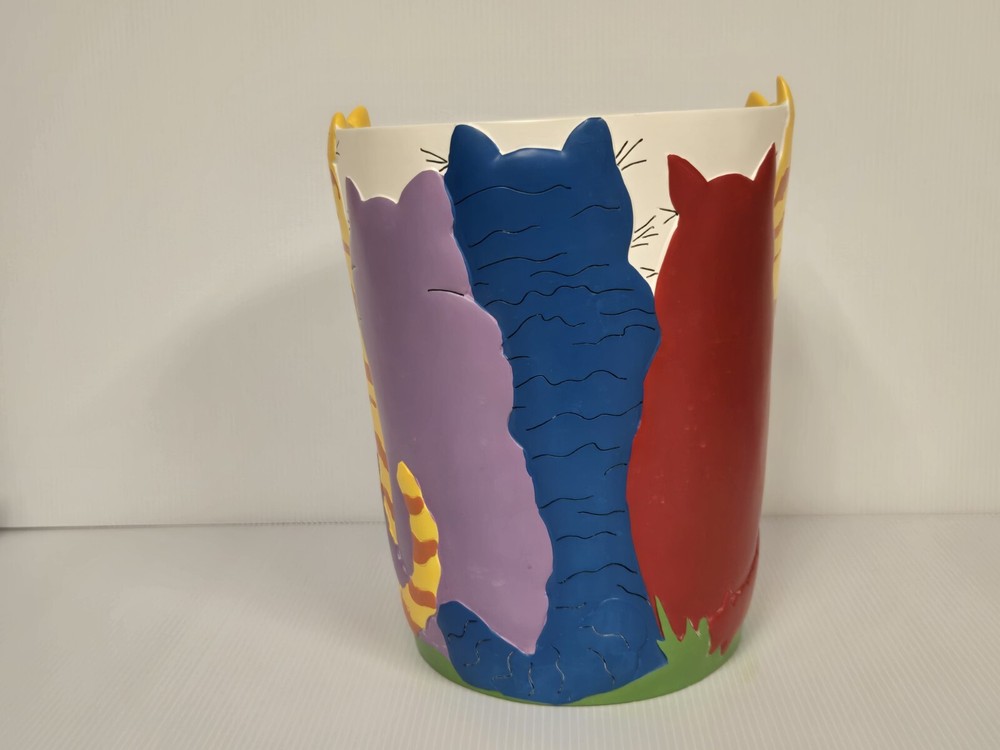 Vintage Ann Ormsby 90s Fat Cats Trash can with Mouse Cat Decor