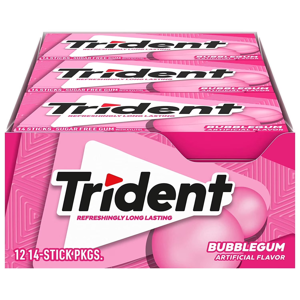 Trident Bubblegum Sugar Free Gum,12 Packs of 14 Pieces (168 Total Pieces)