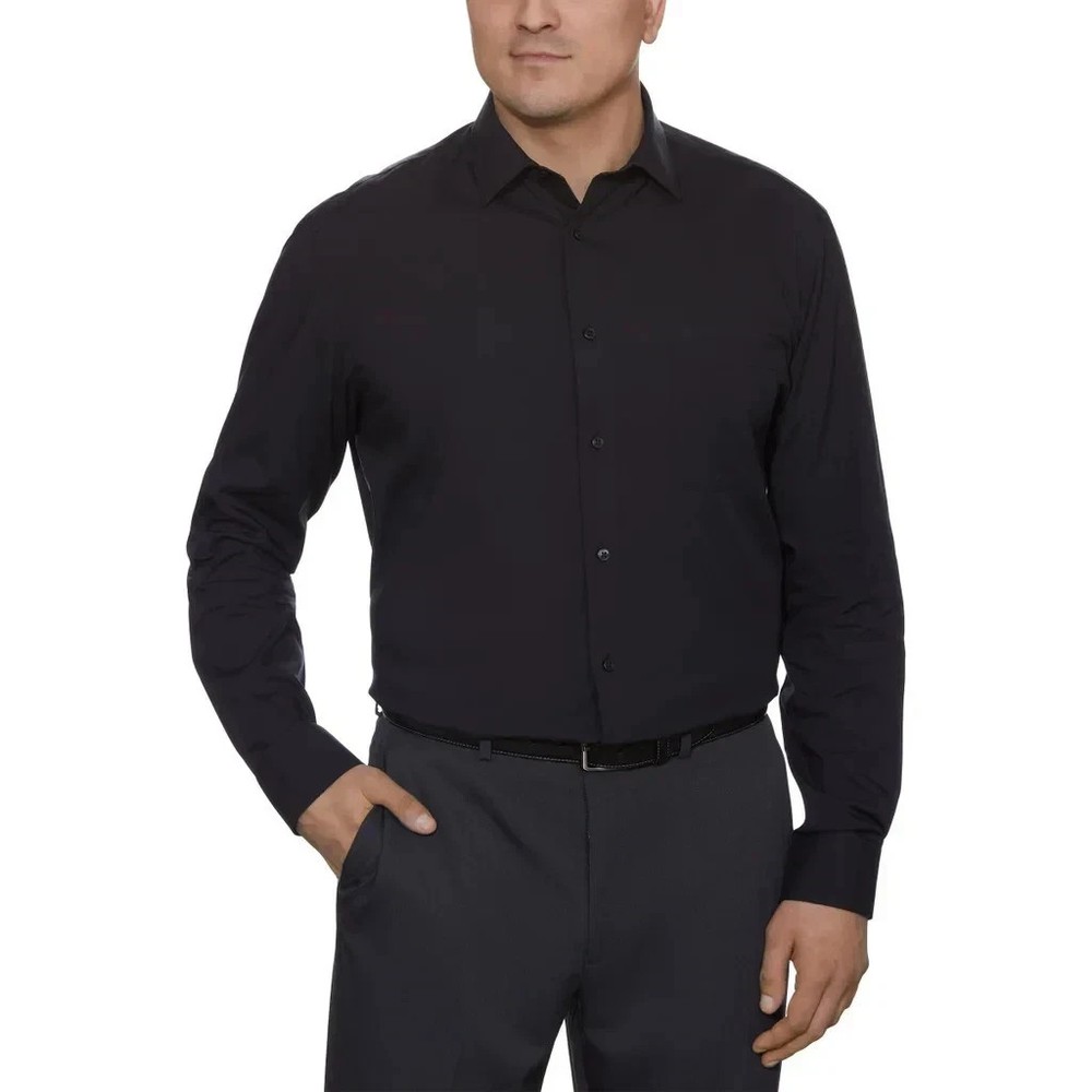 Calvin Klein Men’s Active Performance Stretch Shirt, Black, L (16-16.5, 32/33)