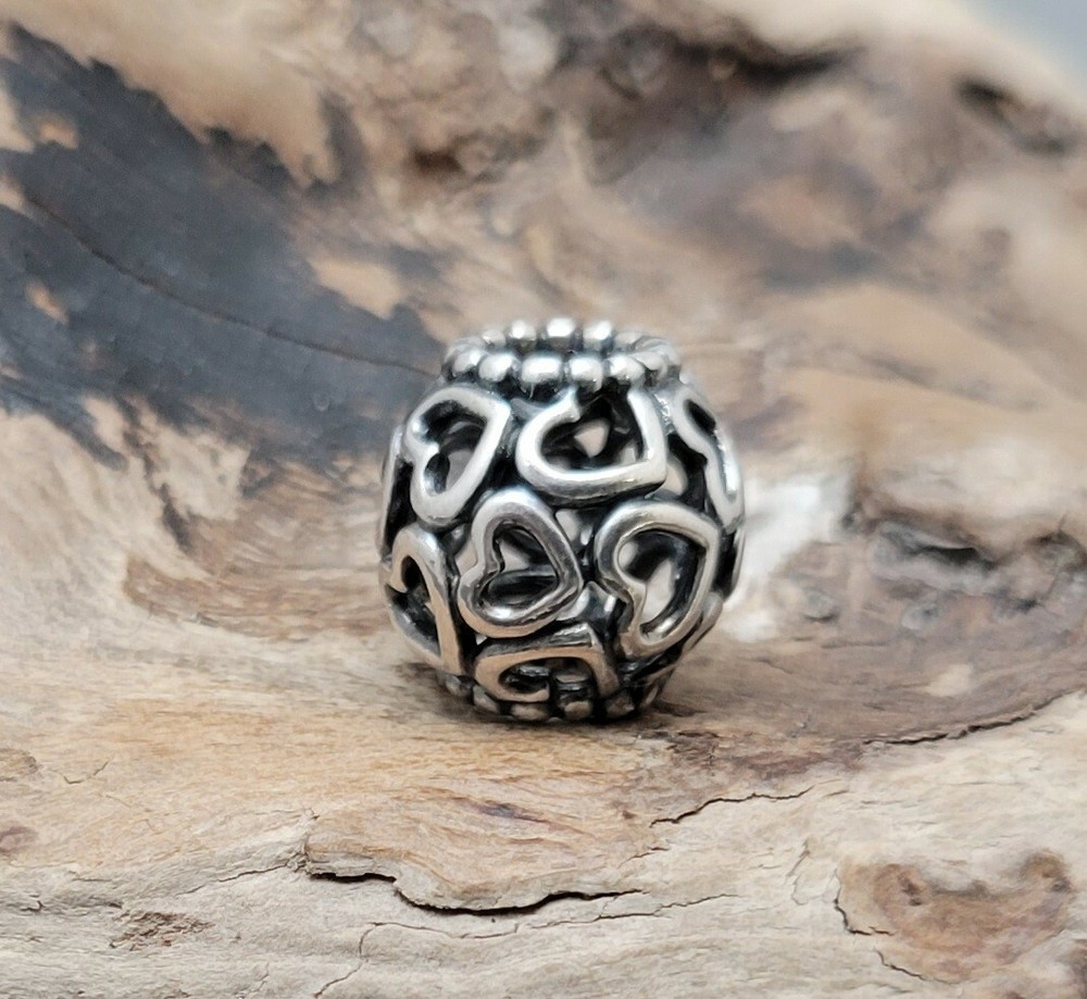 PANDORA Sterling Silver Openwork Rolling Hearts Large Hole Charm 925 ALE