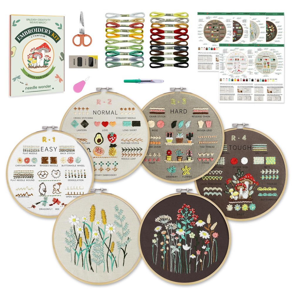 6 Stage Embroidery Kit for Beginners Adults, Easy to Learn 38 Different Stitc...