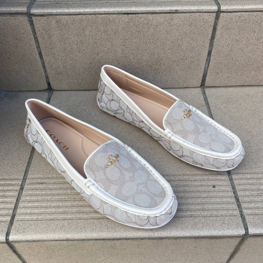 COACH Marley Driver Loafers Slip-On Moccasins in Stone Chalk Fabric
