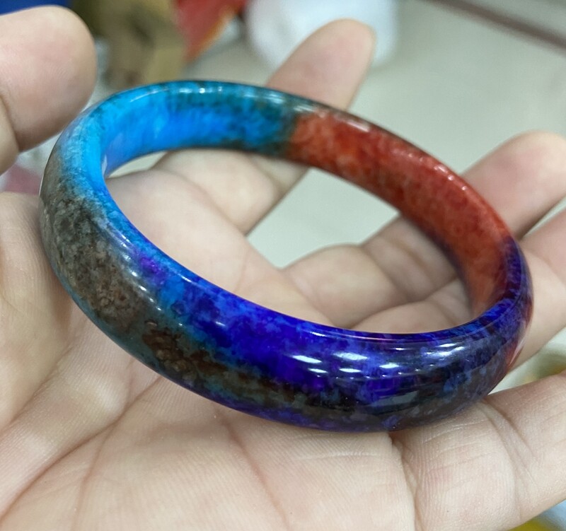 Blue Peach Blossom Jade Healing Bangle Bracelet 56-64mm Natural Peacock Stone