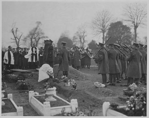 The scene in the cemetery at the funeral of Major S Middleton who - Old Photo