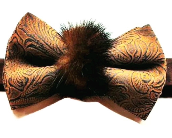 NEW YEARS EVE New Exclusive Haute Couture Bowtie! Mink Embossed Faux Leather Slk-image