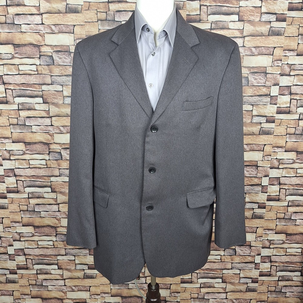 J Ferrar Men's 42L Gray Microfiber Polyester 3-Button Ventless Blazer Jacket