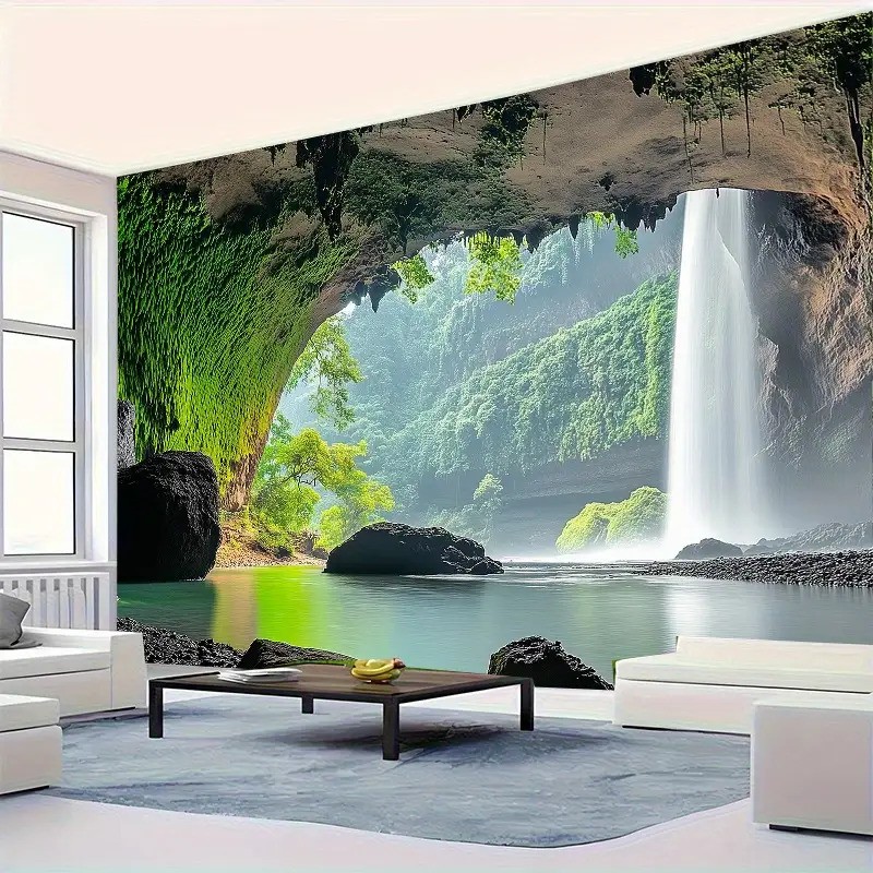 1pc Extra Large Landscape Tapestry - Tropical Jungle Waterfall Wall Hanging Deco