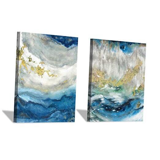 Abstract Blue Painting Canvas Wall Art 24x18 Inches 2 Panels  