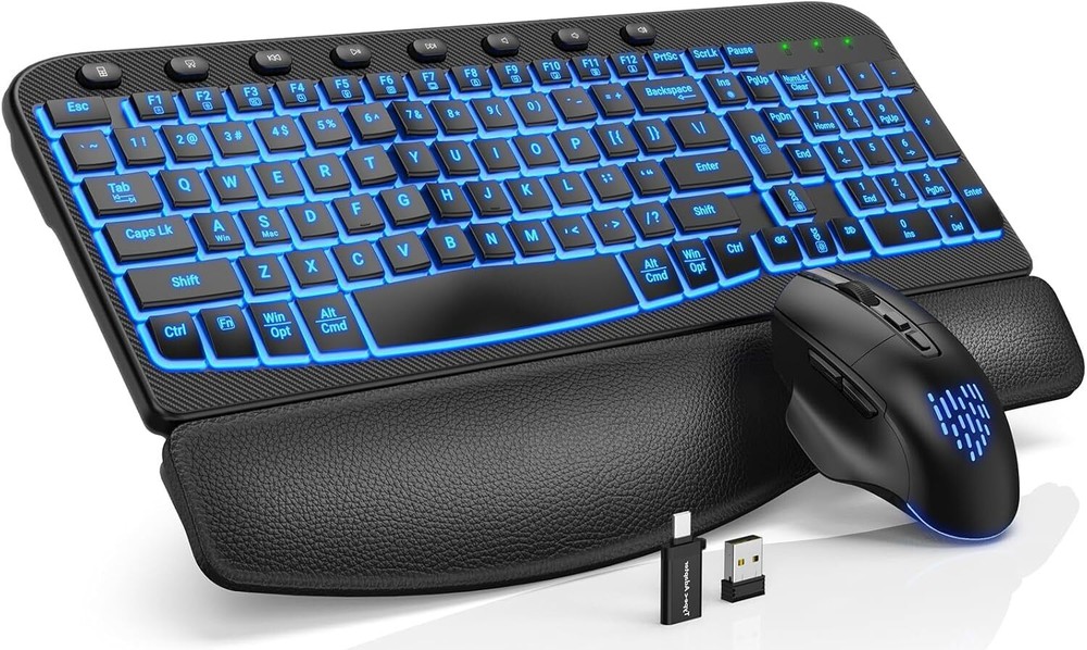 Ergonomic Wireless Keyboard and Mouse Combo - Wave Keyboard with Soft Leather...