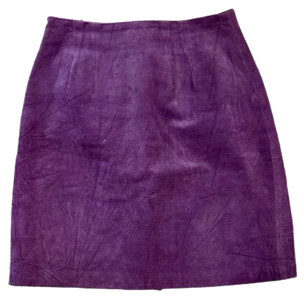 Vintage Via Max Purple Suede Leather Mini Skirt 90s Y2K Womens Size 7/8