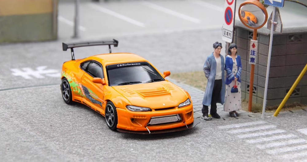 FH 1:64 JDM FNF Orange Silvia S15 Racing Sports Model Diecast Metal Car