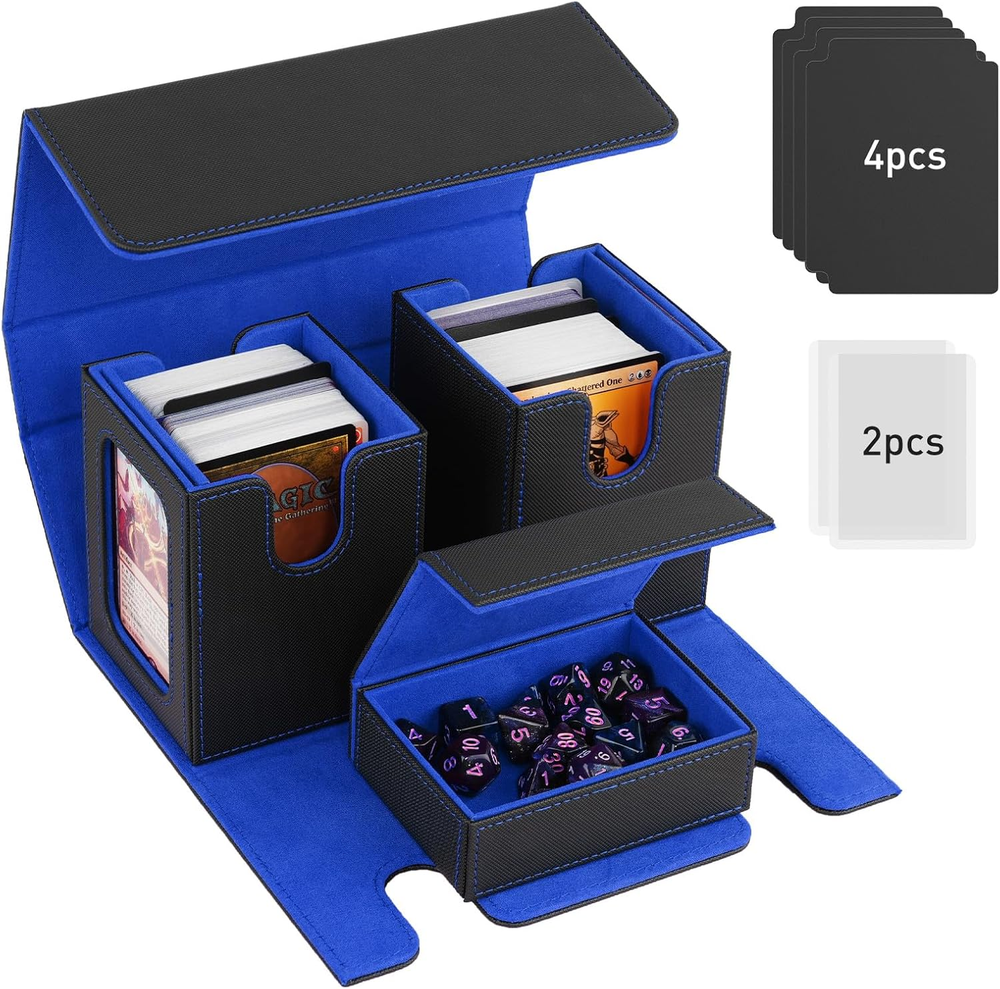 MTG Deck Box, Commander Deck Case Fits 200+ Double-Sleeved Cards, Magnetic Leath
