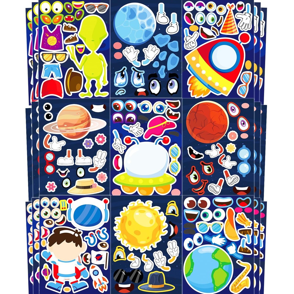 Ozepao 36 Pcs Space Face Stickers - Mix & Match Alien & Planet Design