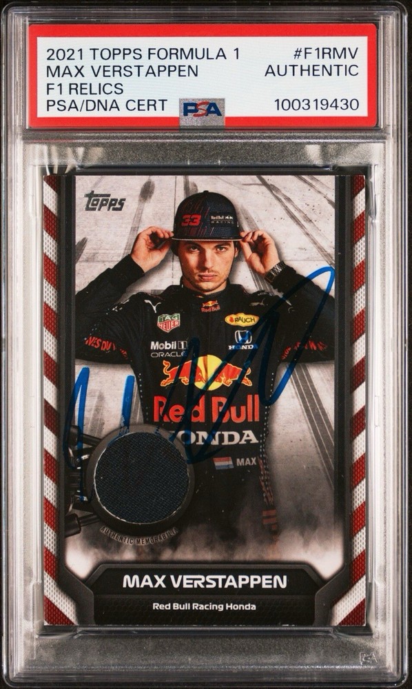 2021 Topps F1 Max Verstappen Rookie Relics Auto /199 PSA DNA Dual Certified