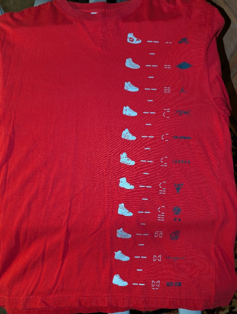 History Of Air Jordan Shoes Sneaker Models Red XL Shirt Vintage Y2K