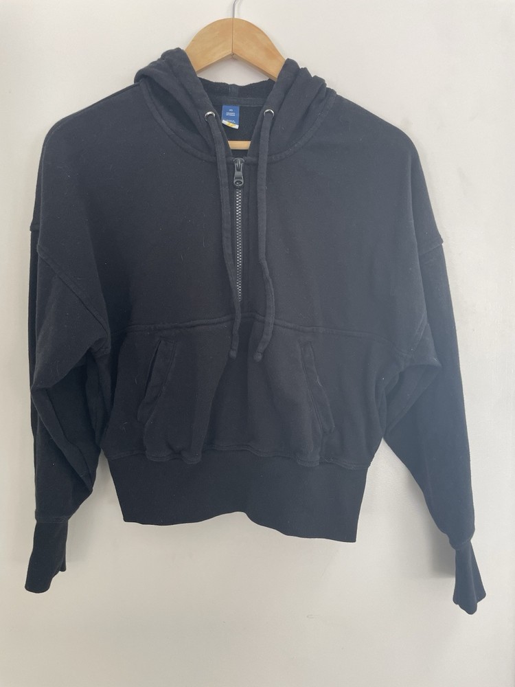 Old Navy Active Women's Solid Black 1/4 Zip Cotton Blend Cozy Pullover Hoodie XS