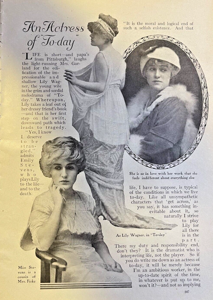 1914 Actress Emily Stevens illustrated