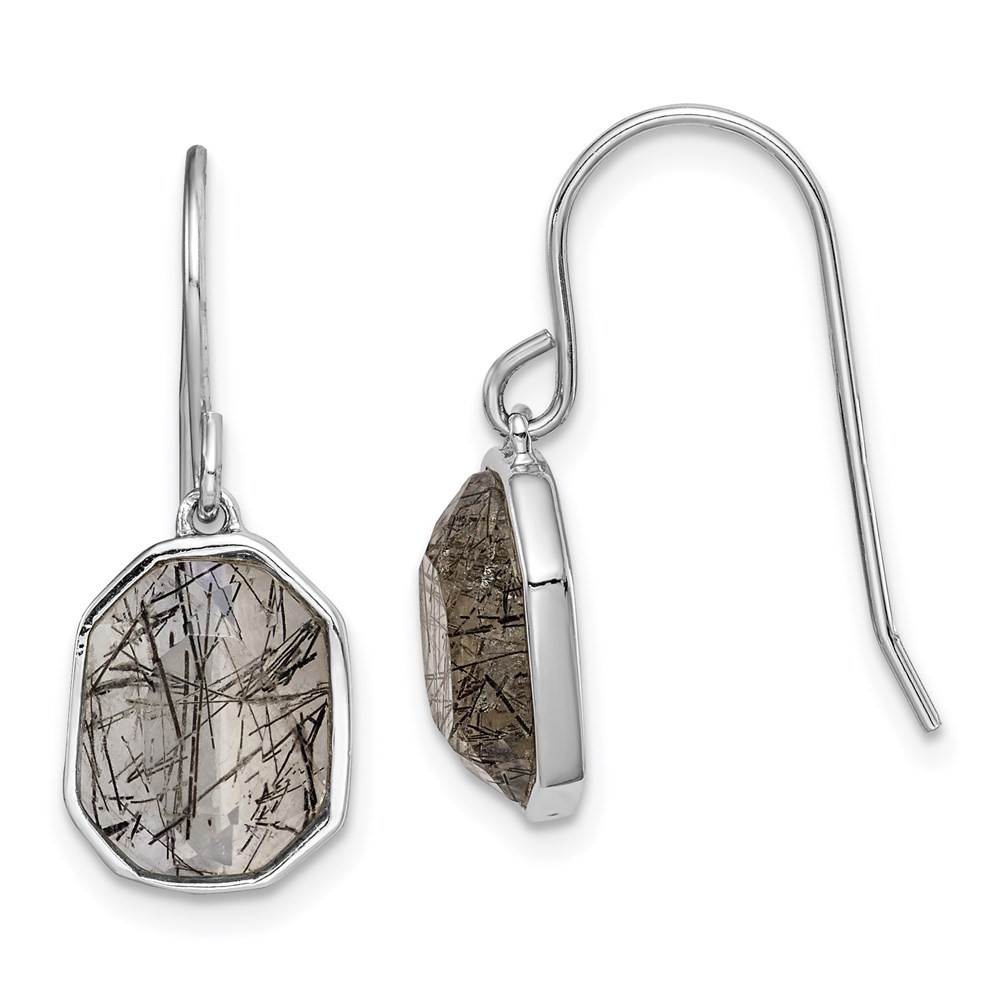 Sterling Silver Polished Tourmalinated Quartz Drop & Dangle Earrings 2.04gm