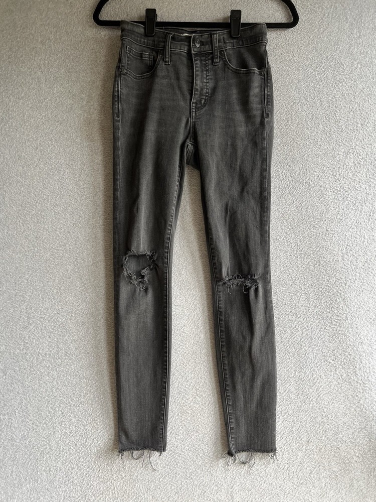 Madewell High Rise Skinny Jeans 9 Inch Womens Size 26 Black Faded Distressed Denim