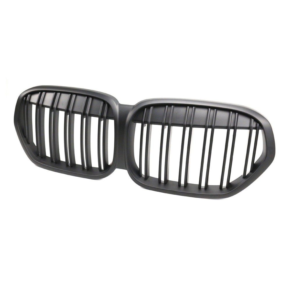 Double Line Matte Black Front Bumper Center Grille For 19-23 BMW X1 F48 SUV LCI