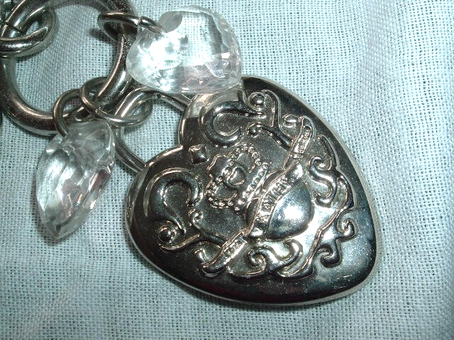 Kathy Van Zeeland Silver Heart Keychain with Crystal Accents for Bags and Purses