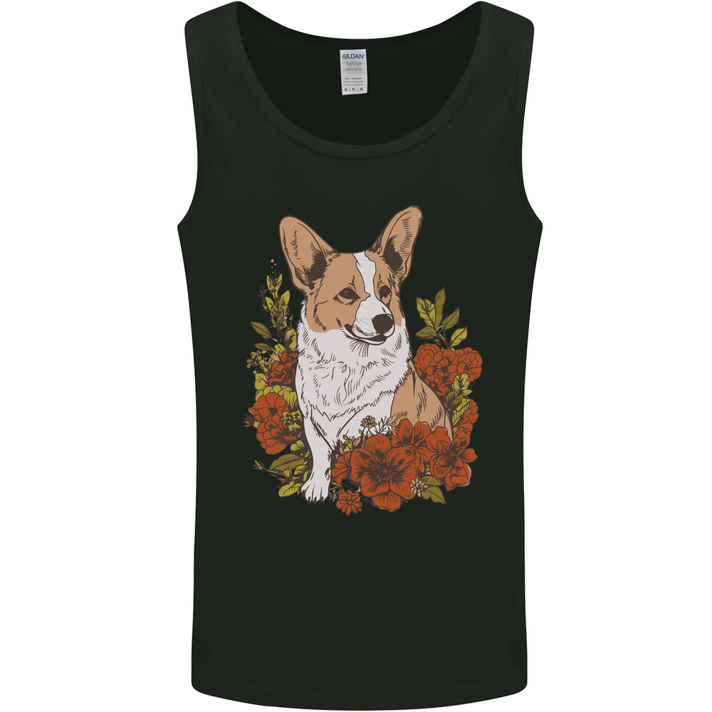 Corgi Dog With Flowers Mens Vest Tank Top