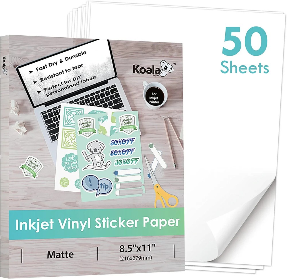 50 Koala Printable Vinyl Sticker Paper Waterproof Matte White for Inkjet Cricut