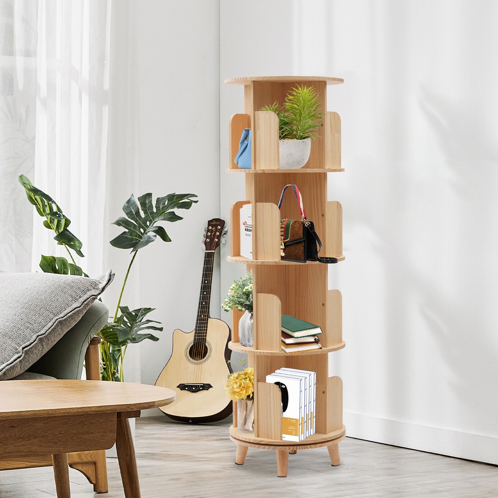 4-Tier Rotating Floor Bookcase for Books and Display