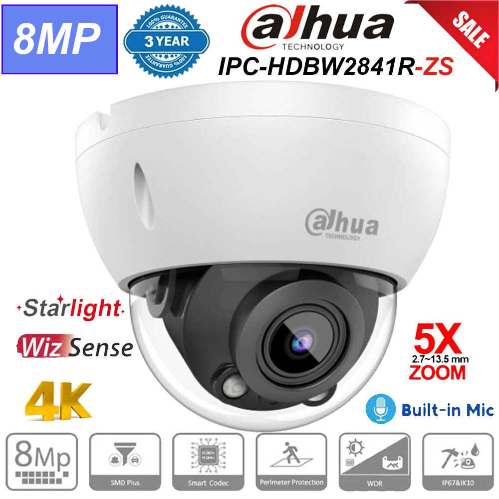 Dahua 8MP Dome 5x Zoom Starlight Wizsense IP poe Camera Audio IPC-HDBW2841R-ZS