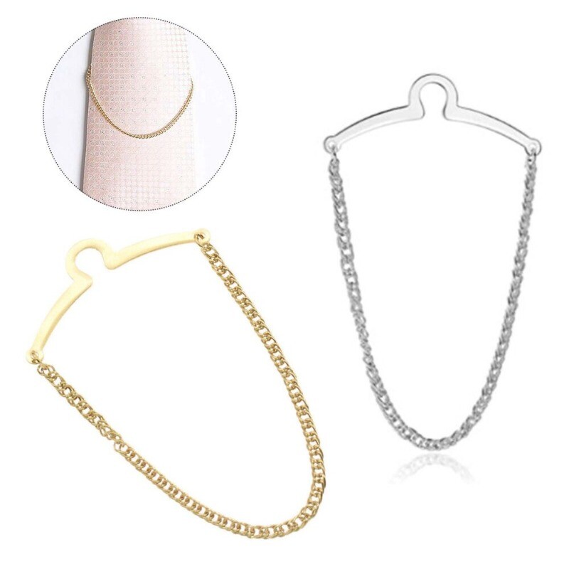2x Vintage Mens Necktie Link Tie Chain Metal Tack Clip Clasp Gift Accessories