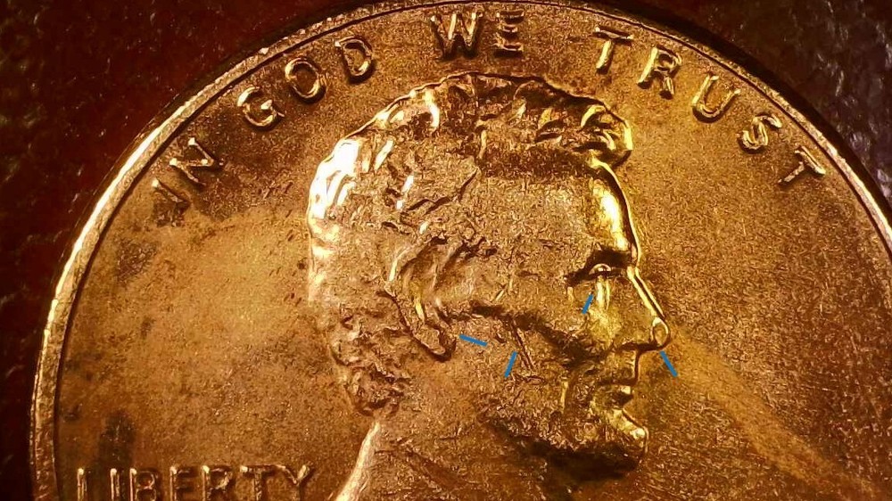 1984 No Mint Mark Lincoln Penny Error - Lincoln's Nose Code 74