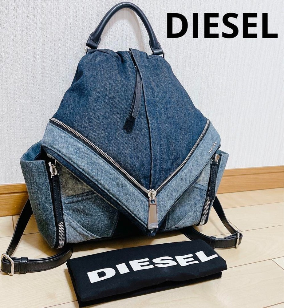 Denim Zipper Diesel Backpack With Storage Bag Used Excellent++ Japan