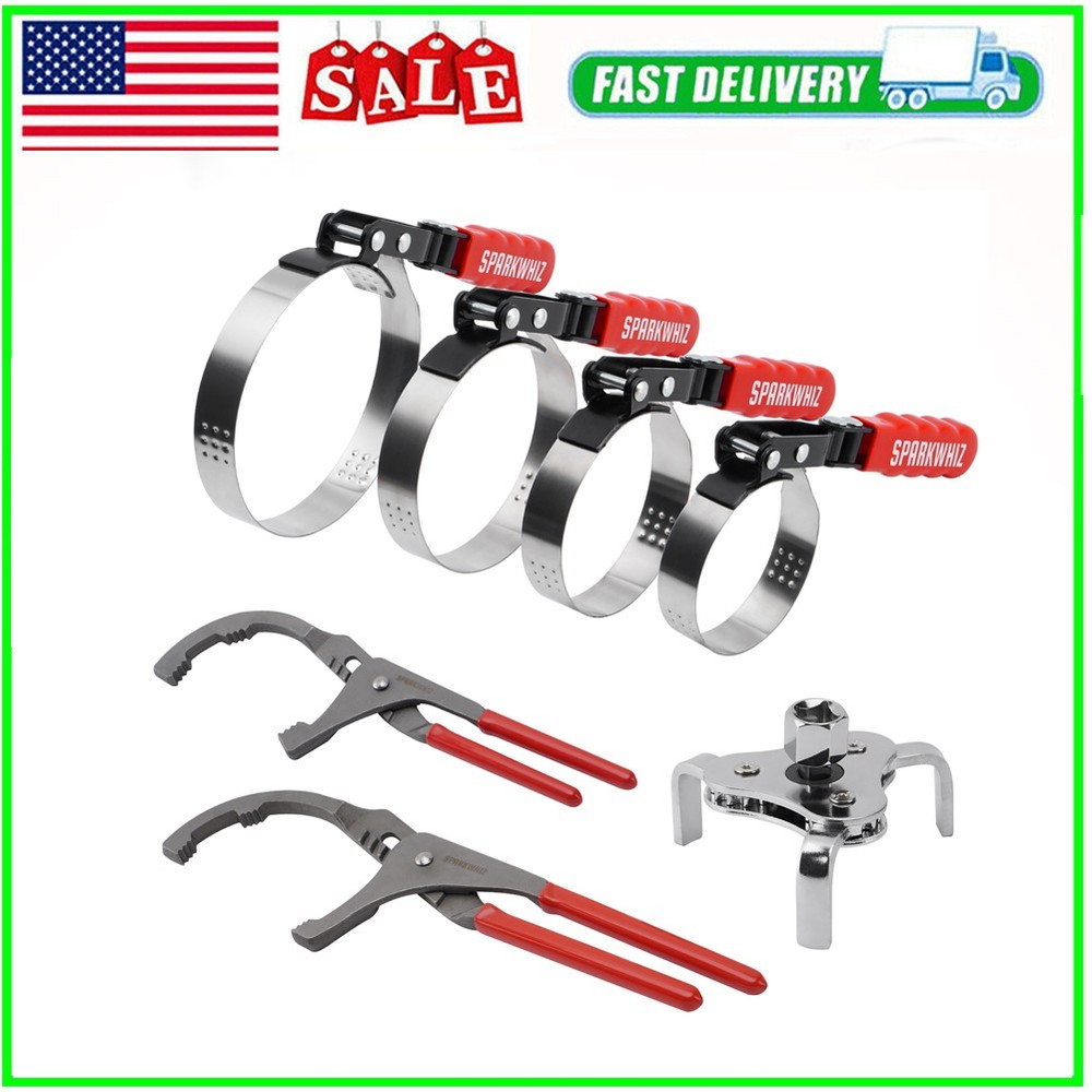 7pcs Swivel Oil Filter Wrenches & Pliers Removal Tool w/ 3-Jaw 2-3/4