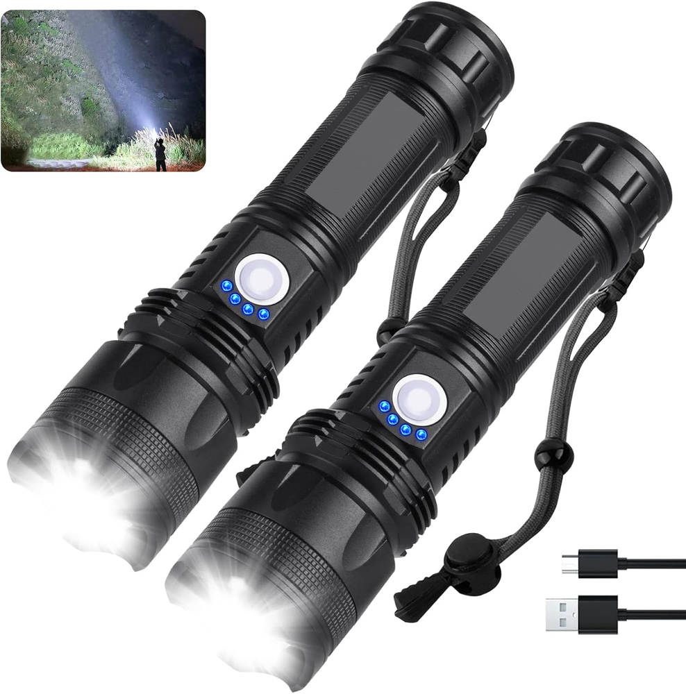 Rechargeable Flashlights 990,000 High Lumens - 2 Pack, Super Bright LED Flash Li