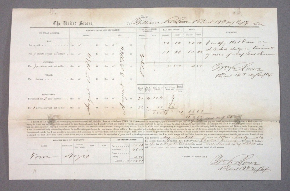 1864 Pay Voucher for 1st Lt William R Lowe 19th US Infantry-image