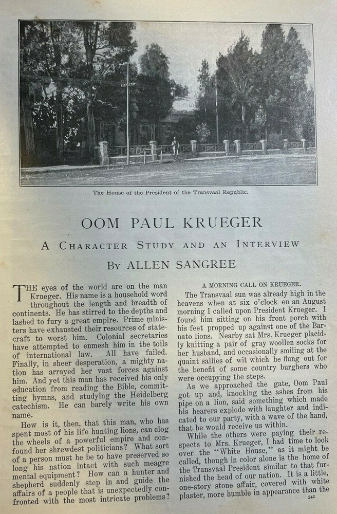 1899 South African Leader Paul Krueger illustrated