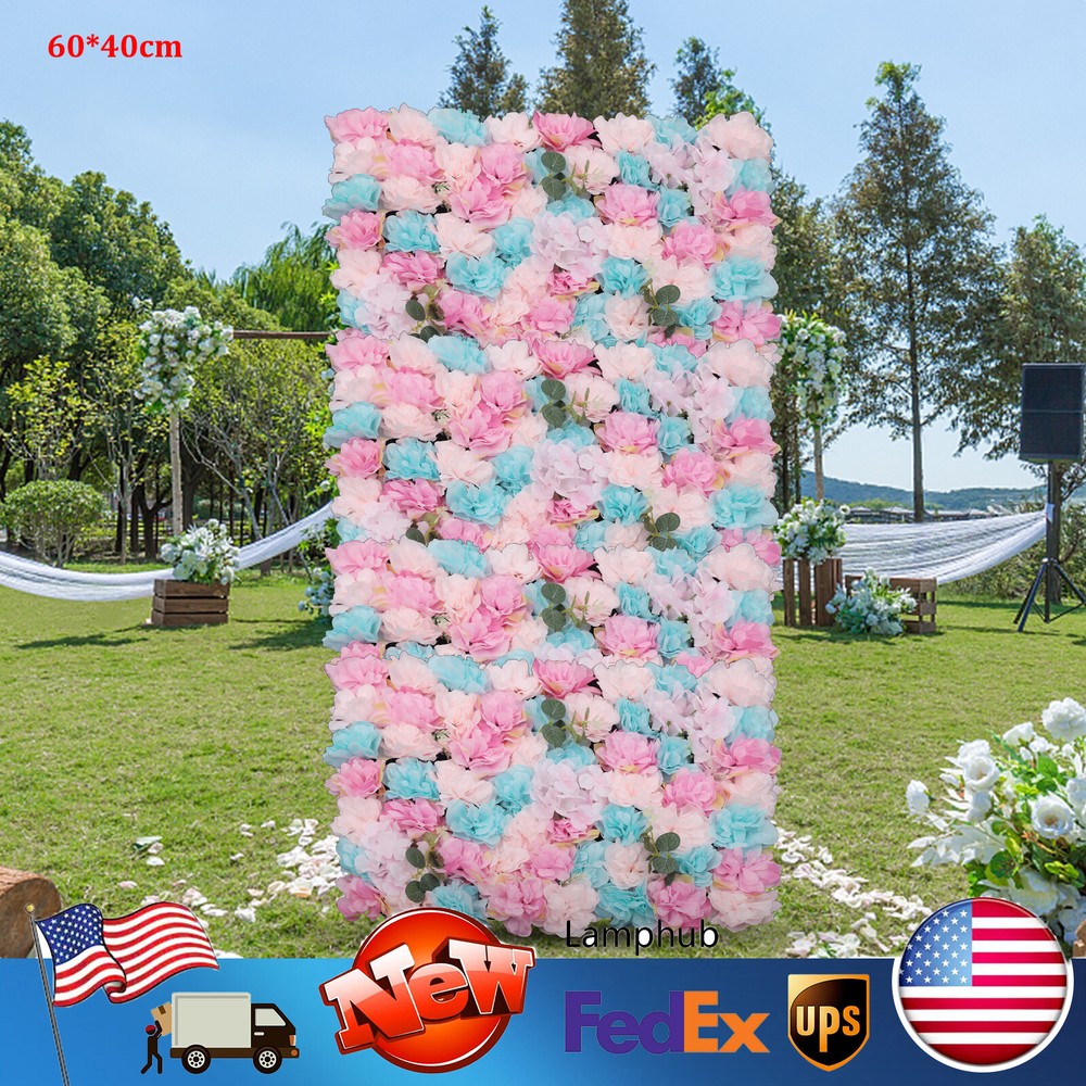 12x Artificial Flower Wall Rose Panel Floral Wedding Backdrop Decoration 60*40cm