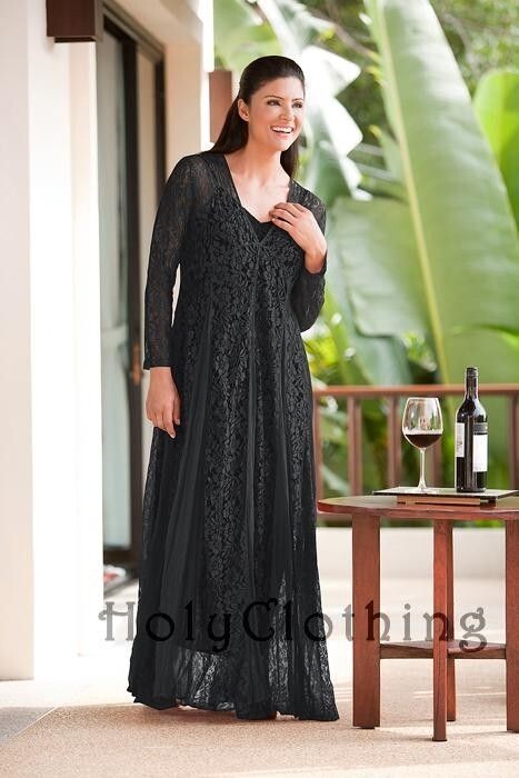 Holy Clothing Tamara Maxi Dress 2X Black Midnight Lined Slip Lace Boho Gown