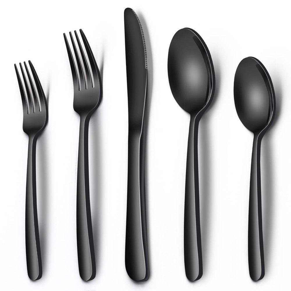 Black Heavy Duty Silverware Set, 20-Piece Stainless Steel Flatware Set for 4,...