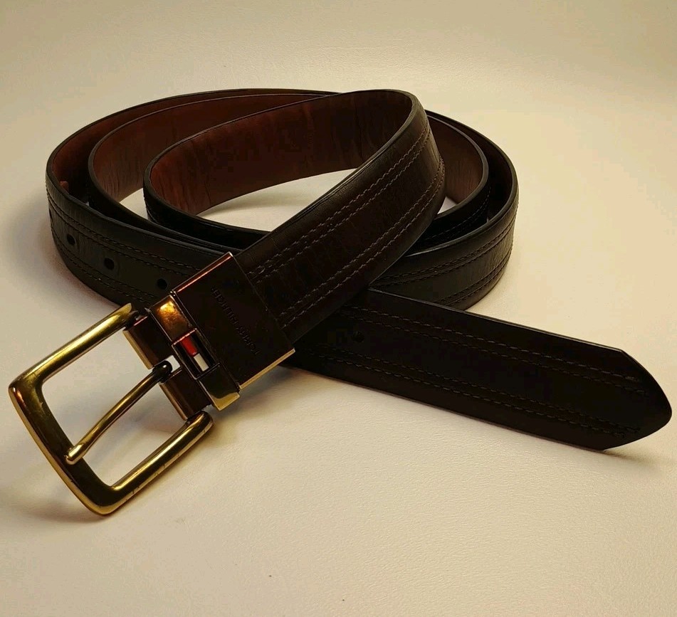 Tommy Hilfiger Men's Dark Brown Leather Belt Size 54-56 Like New