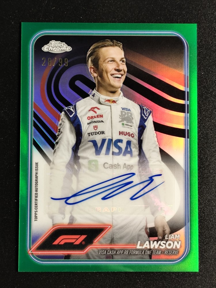Liam Lawson 2024 Topps Chrome Formula 1 F1 Auto Green Refractor 28/99 -FZ